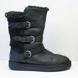 UGG AUSTRALIA Becket Triple Buckle Shearling Leather Boots 1005380 Black Sz 7